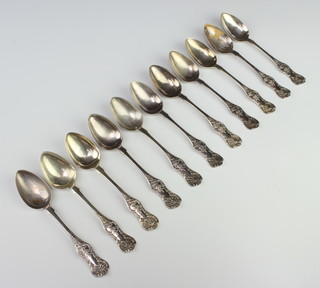 Eleven Victorian silver Kings pattern teaspoons Glasgow 1850, maker's mark RK, 184 grams 