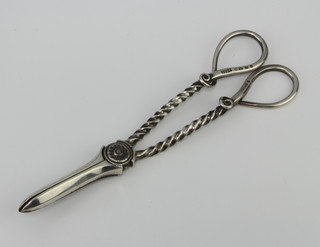 A pair of Victorian silver grape scissors with twist stems London 1860, 82 grams