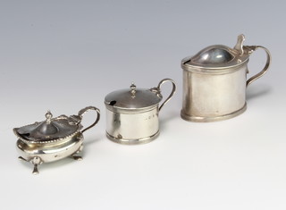 A Victorian silver mustard pot London 1891, 2 others, all with glass liners 190 grams 
