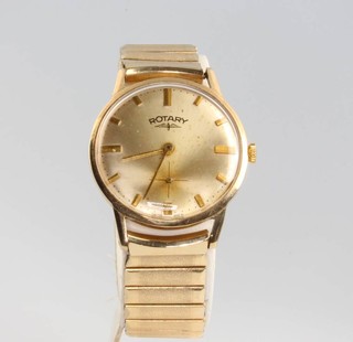 A gentleman's 9ct yellow gold Rotary wristwatch with seconds at 6 o'clock on a gilt bracelet 