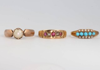 
Two 15ct gold gem set rings, a 9ct do. sizes J 1/2, M and M 1/2