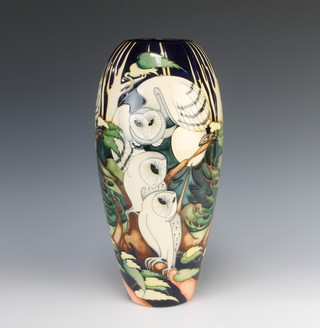 A modern Moorcroft limited edition oviform vase decorated with owls no.53/100, dated 2010 37cm, boxed