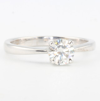 An 18ct white gold single stone diamond ring approx 0.69ct, colour H/I clarity VS, size M, with EDR certificate