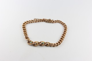 An Edwardian 9ct yellow gold turquoise and seed pearl bracelet 