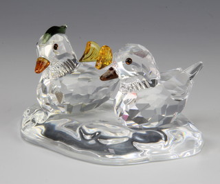 Two Swarovski Crystal mandarin ducks with base 858736/9100000040 2006 by Anton Hirzinger 5cm boxed