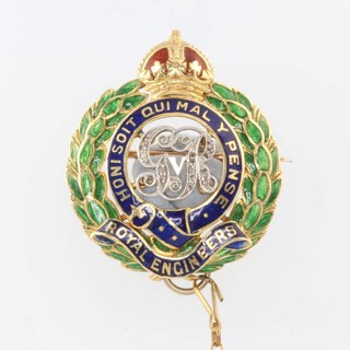 An 18ct yellow gold and enamel Royal Engineers sweetheart brooch 