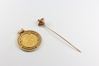 A 1915 Ducat in a 14ct 2.6 gram mount, together with a tie pin 