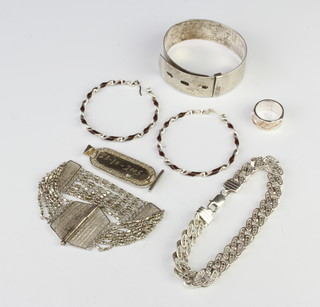 A silver bangle and minor silver jewellery 101 grams