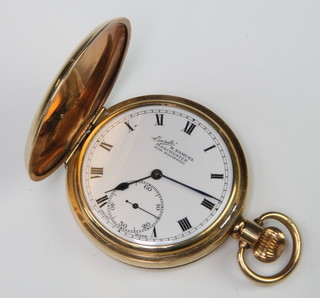 A gentleman's gold plated hunter pocket watch Ever Rite with seconds at 6 o'clock 