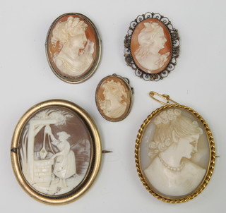 A Victorian cameo portrait brooch and 3 others 