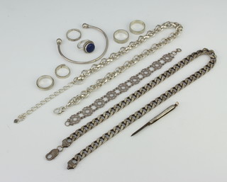 A silver bangle and minor silver jewellery 222 grams 