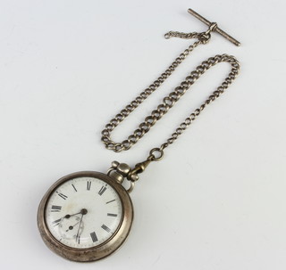 A silver pair cased pocket watch with seconds at 6 o'clock and a do. Albert 