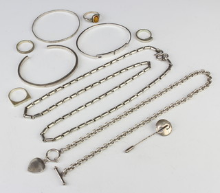 A silver bangle and minor silver jewellery 139 grams