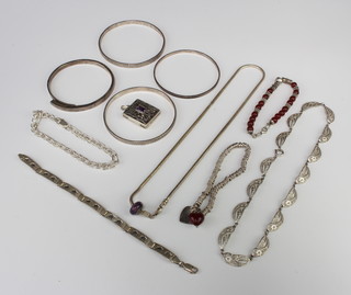 A silver bangle and minor silver jewellery 181 grams