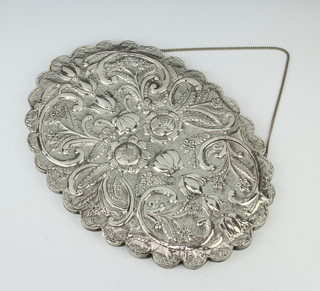 A 900 standard repousse silver oval mirror decorated with fruits and flowers 31cm x 23cm 