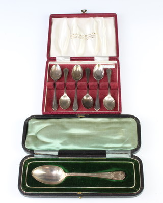 A set of 6 silver coffee spoons Sheffield 1939, a silver dessert spoon 68 grams