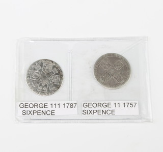 A George III sixpence and a George II sixpence