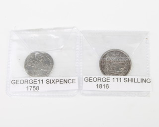 A George II sixpence and a George III shilling