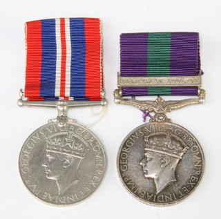 A General Service medal bearing a Palestine 1945-48 bar and War medal to AS.17997 Pte.T.Liphoto A.P.C. 
