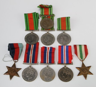 World War Two medals comprising 3 War medals, 4 Defence medals, a 1939-45 and Italy Stars