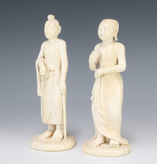 Two 19th Century carved ivory  figures of ladies 16cm 