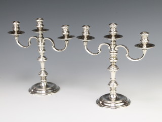 A pair of Georgian style silver 3 light candelabra London 1971, 660 grams, 19cm 
