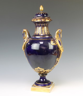 A Limoges style 2 handled vase and cover with acanthus decoration 49cm 