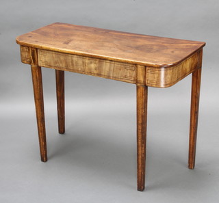 A 19th Century D shaped mahogany side table, raised on square tapered supports, 74cm h x 97cm w x 46cm d 