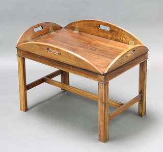 A Georgian style mahogany folding butler's tray raised on a stand 45cm h x 85cm w x 66cm d  
