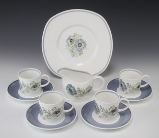A Susie Cooper Glen Mist part coffee set comprising 4 coffee cans, 4 saucers, sandwich plates and milk jug  