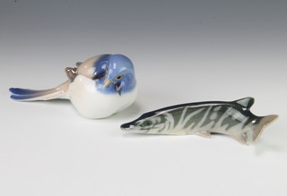 A Bing and Grondal figure of a bird 13cm, a do. of a fish 14cm 