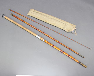 A rare F T Williams whole cane float/match fishing rod "The King" with spliced centre and tip sections

