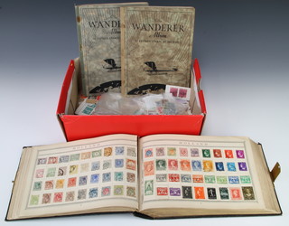A Lincoln leather bound stamp album and various used world and GB stamps including Belgium, Bolivia, Holland, Switzerland, Russia, Italy, British South Africa etc, together with 2 The Wanderer albums of world stamps and a small collection of loose world stamps 