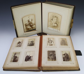 2 Victorian leather bound photograph album containing black and white portrait photographs (1f) 