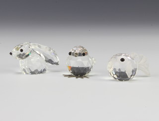 Three Swarovski Crystal figures - chick 2.5cm, fish 3.5cm and hare 4cm 