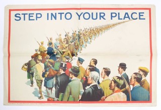 A First World War recruiting poster published by the Parliamentary Recruiting Committee, May 1915, poster no. 104 - Step In To Your Place, printed by David Allen and Sons 51cm x 76cm
