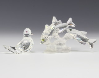 A Swarovski Crystal group of 3 fish 8cm and a dove 4cm, boxed  
