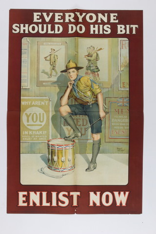 A First World War recruiting poster published by the Parliamentary Recruiting Committee, 1915, poster no. 121 - Everyone Should Do His Bit, Enlist Now, printed by Robert and Leet 74cm x 49cm
