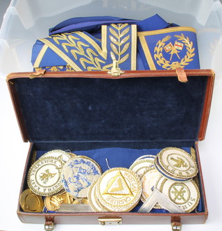 Of Masonic Interest, a Past Assistant Grand Director of Ceremonies full dress apron, collar and collar jewel, do. undress apron and collar, do. Deacon and collar and a pair of Grand Standard Bearer full dress gauntlets, an attache case containing a Provincial Grand Officers apron, Masters jewel, Past Masters jewel, 3 Past Z jewels and various apron badges 