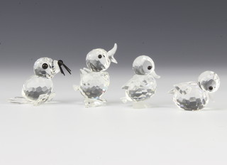 Four Swarovski Crystal figures - duckling 4cm, chick 3cm, seal cub 4cm and duckling 3cm, boxed 