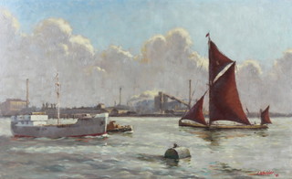  J Wheeler '61, oil on board, Thames scene with vessels 36cm x 59cm 
