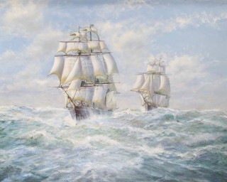 **Michael James Whitehand, oil on canvas, signed, "The Walmer Castle in Company with the Tea Clipper Queensbury" 100cm x 125cm 