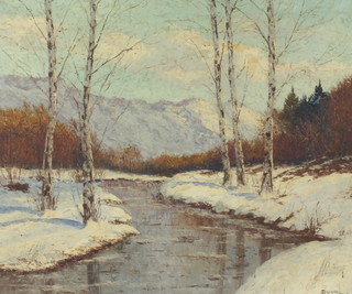 Duval, oil on canvas, Continental winter landscape 49cm x 59cm 