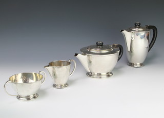 A Continental silver 4 piece tea and coffee set with ebony handles, gross weight 1483, 