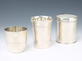 An Egyptian silver box of plain form and 2 do. beakers, 295 grams