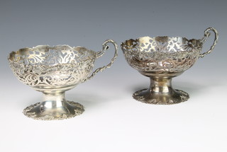 A pair of pierced silver dish holders with rustic handles Birmingham 1932, Maker Walker & Hall 275 grams 