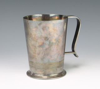 A sliver mug with ring decoration and inscription, Sheffield 1944 Maker Atkin Bros 350 grams 
