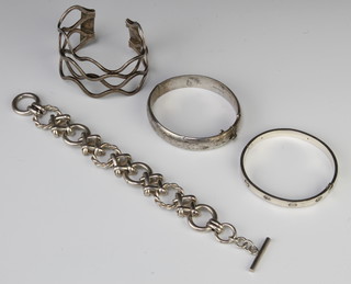 A silver bangle, 2 others and a bracelet,  160 grams