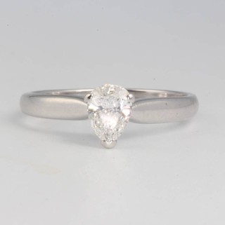 An 18ct white gold pear cut single stone diamond ring approx 0.50ct, size N together with an Anchor certificate 
