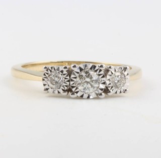 A 9ct yellow gold 3 stone diamond ring approx 0.25ct size L 